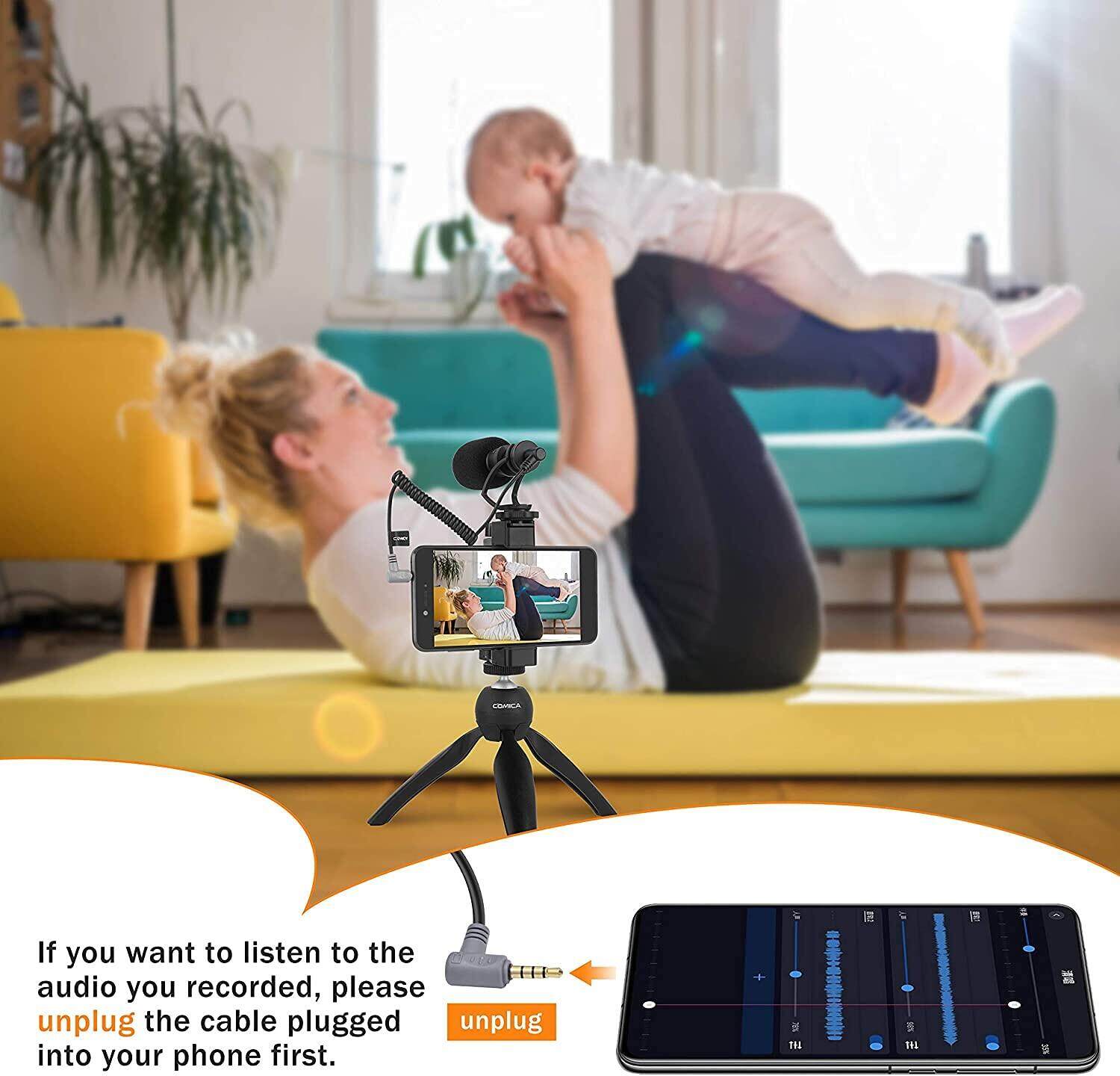 Comica CVM-VM10-K2 Smartphone Microphone with Tripod, On Camera Video Mic for iPhone and Android Phone, Vlogging Kit for Youtube Recording Tiktok
