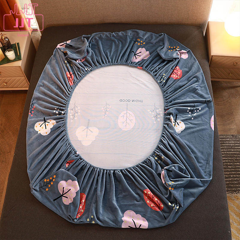 【JJT】Bed Cover With Elastic Bed Sheet Queen Size Gray Color Flannel Fitted Sheets Four Corners With Elastic Band