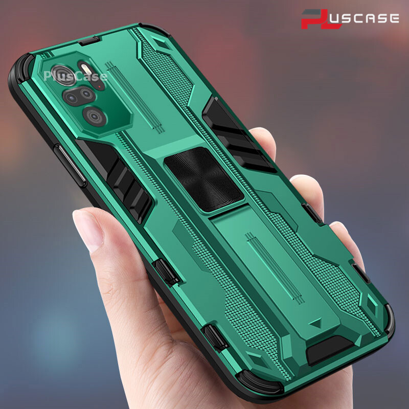 PlusCase for Xiaomi Redmi Note 10 10S Case Shockproof Kickstand Armor Camera Lens Protector Hard Back Cover