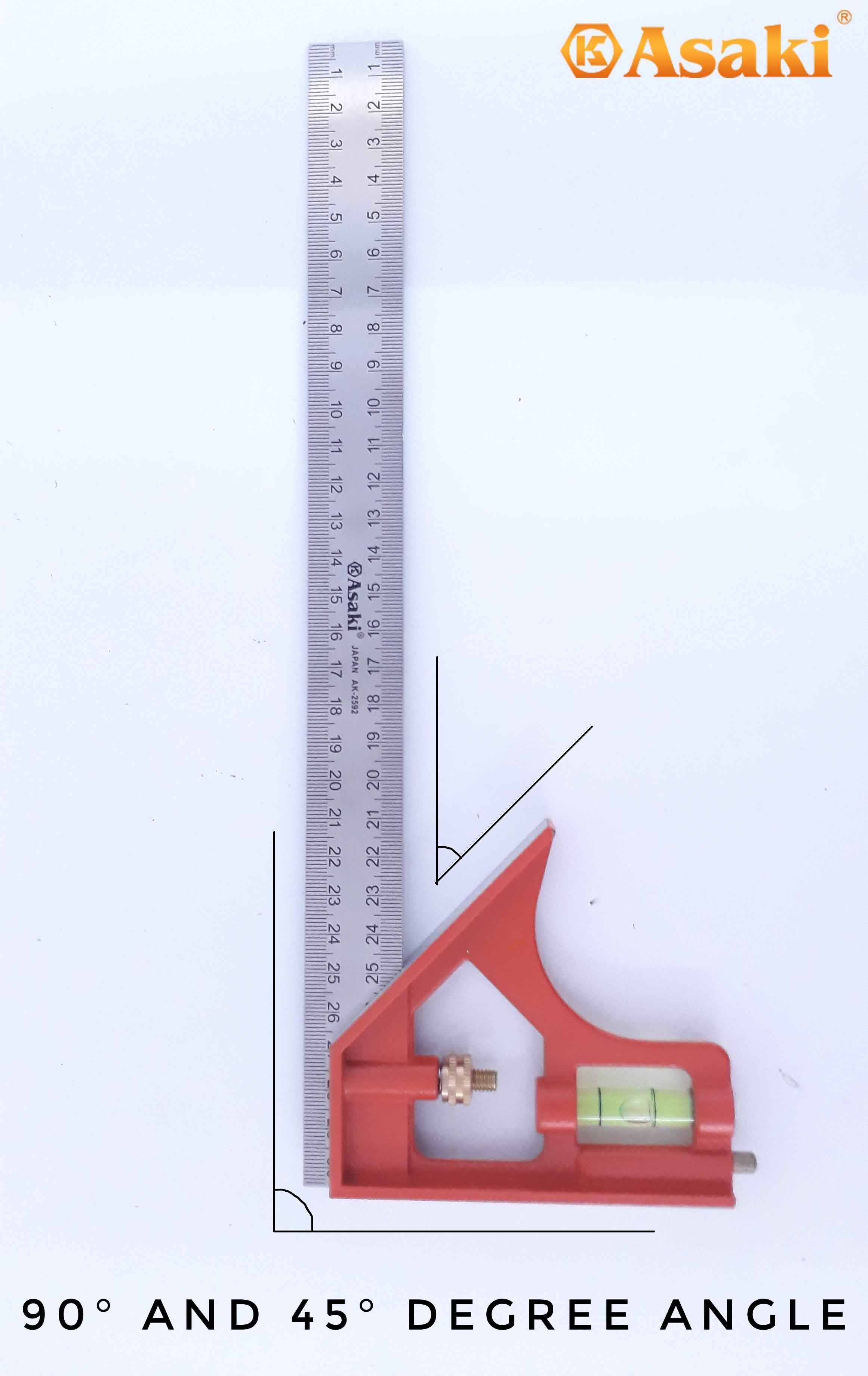 Asaki Heavy Duty Combination Square L-Ruler 12”-300MM (AK-2592) | Lazada