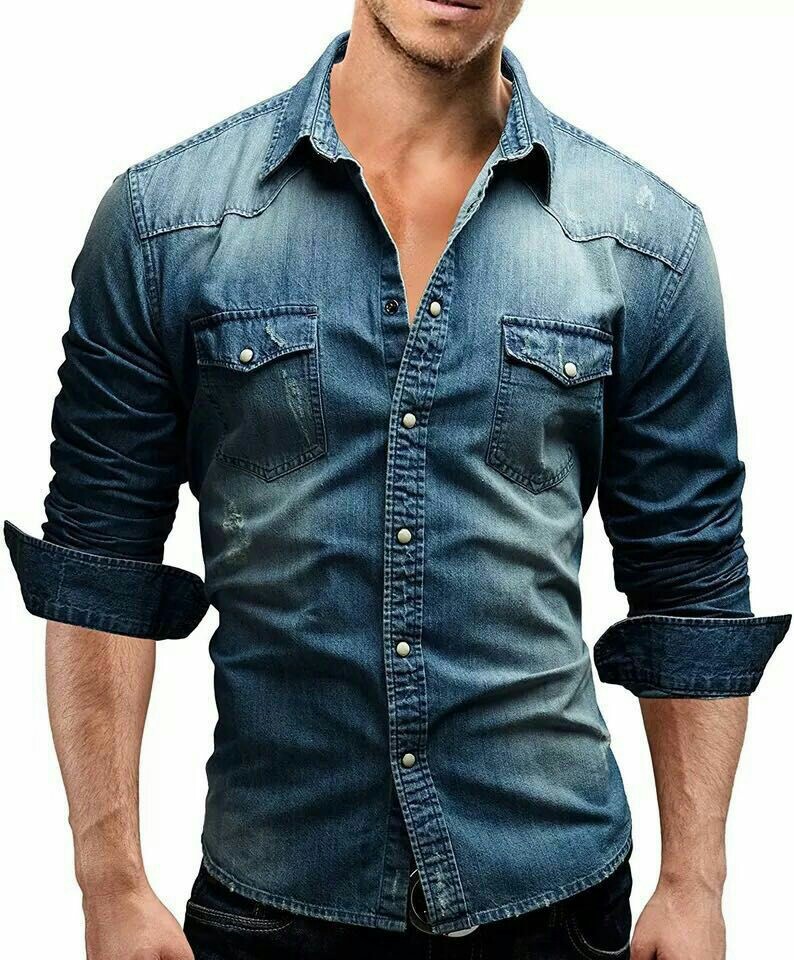 Foreign Trade New Men's Long-Sleeved Shirt European And American Style Youth Casual Solid Color Stitching Men's Denim Shirts Men