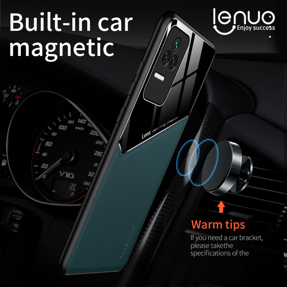 Lenuo For Xiaomi Redmi K50 / K50 Pro / K50 Gaming Case Leather Texture Car Magnetic Holder Back Cover Soft Silicon Frame Shockproof Coque Casing