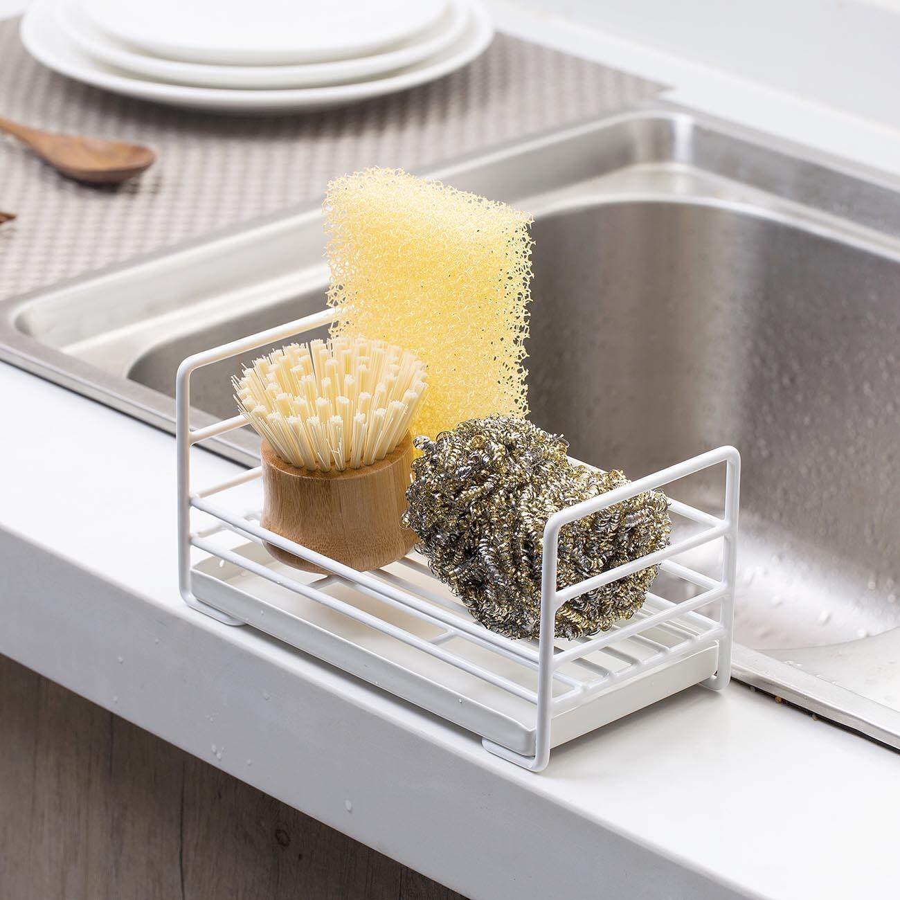 Homenhome Sink Racks wth Tray Tableware Sponge Drain Rack Kitchen Storage Rack