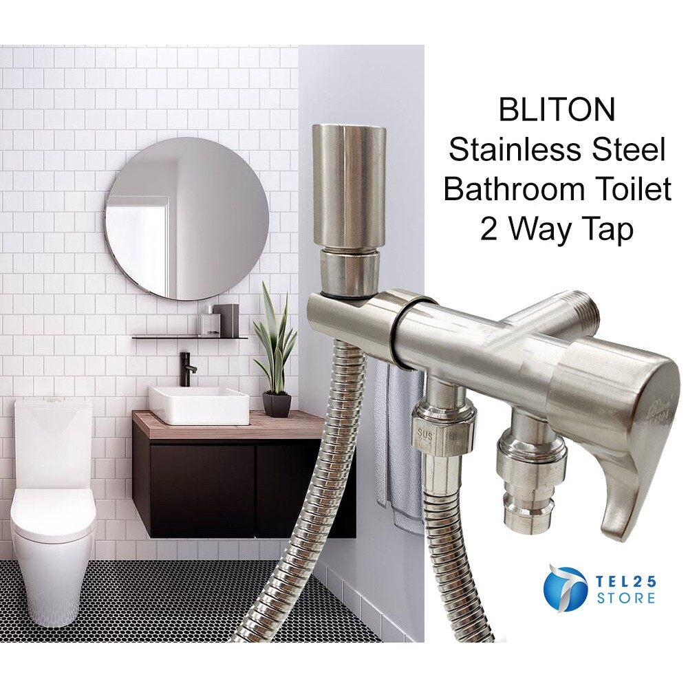 [ 1 SET ] BLITON Stainless Steel Bathroom Toilet 2 Way Tap Hand Bidet