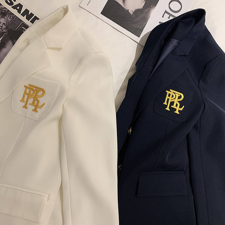 Letter Embroidery Senior Suit Korean Style British White Blazer Women Office Formal Blazer Jacket Ladies Coat