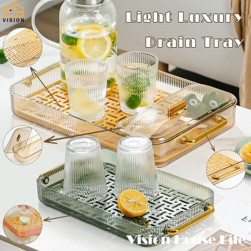 Vision Nordic Double-layer Drain Tray with Storage Box Household Cup Mug Tea Cup Tray Detachable Tableware Draining Rack Tray Multipurpose Drain Board