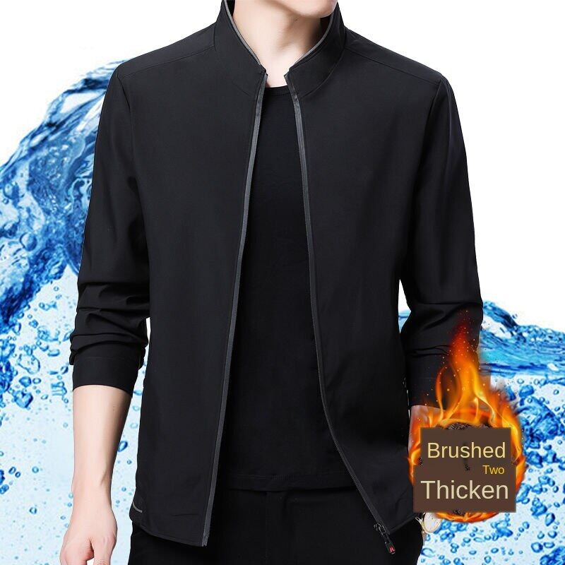 American Apple] Jacket men's lapel middle-aged and elderly spring and autumn thin jacket winter plus velvet leisure plus size dad outfit