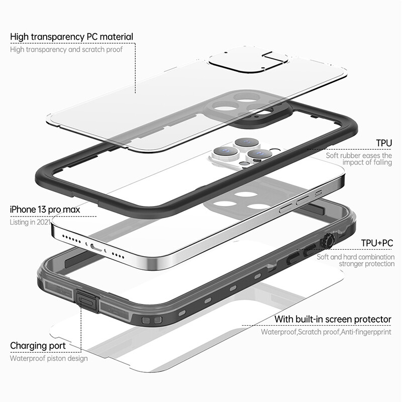 Cho iPhone 15 Pro Max Không Thấm Nước Trường Hợp chống bụi chống sốc bảo vệ ống kính máy ảnh Được Xây Dựng Trong miếng bảo vệ màn hình Dưới Nước Đầy Đủ Bodyprotective Bìa Cho iPhone 14 Pro Max/14 Cộng Với/13 Pro Max/13 Mini/12 Pro Max/11 Pro Max