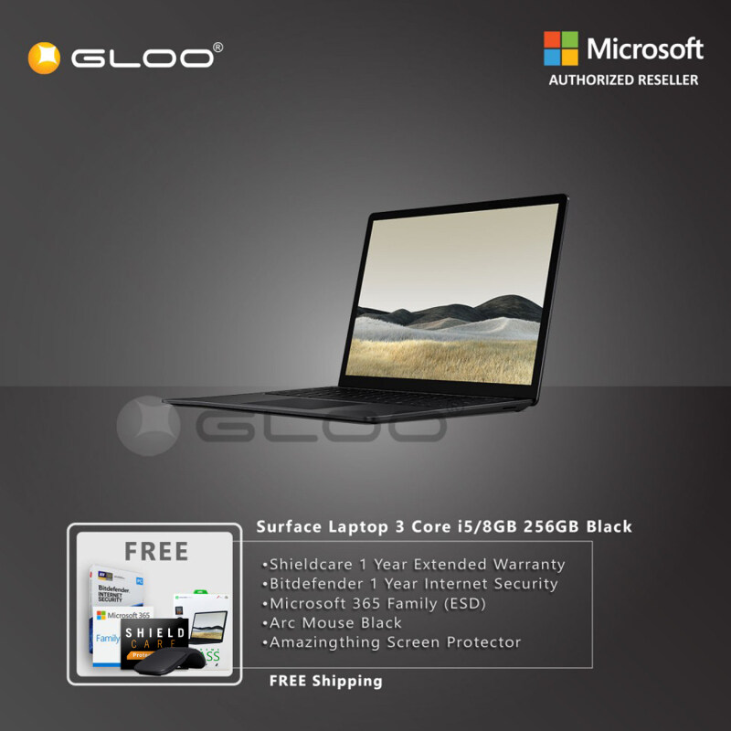 Microsoft Surface Laptop 3 13 Core i5/8GB RAM - 256GB Black - V4C-00037 + Shieldcare 1 Year Extended Warranty + Bitdefender 1 Year Internet Security + 365 Family (ESD) + Arc Mouse Black + Amazingthing Screen Protector Malaysia