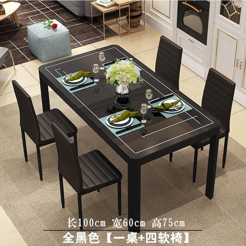 YXY Dining Table and Chairs black white tempered glass living room elegant durable simple euro western design round edge comfortable seat backrest splash proof easy clean steel frame