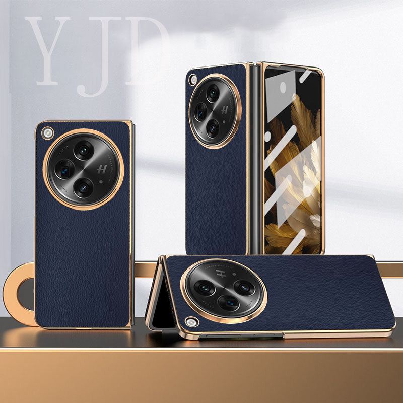 Yjd trường hợp cho OPPO Find N3 da màu trơn siêu mỏng Electroplated cạnh điện thoại chống sốc trường hợp