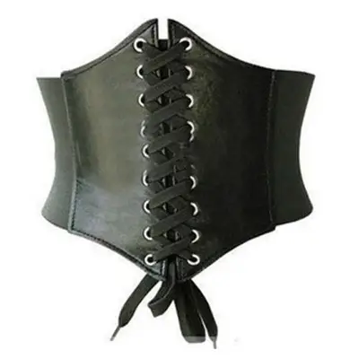 Women Elastic Buckle Wide Waistband Waist Adjustable Corset PU Leather Belt