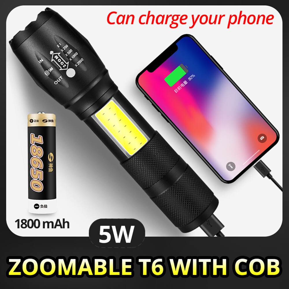 Mini Powerful Rechargeable Led Flashlight Powerful USB Flashlight with Direct Charge T6 Flashlight Tactical  18650 Waterproof Bicycle Biking Camping Hiking Outdoor Emergency Zoomable Survival Security
