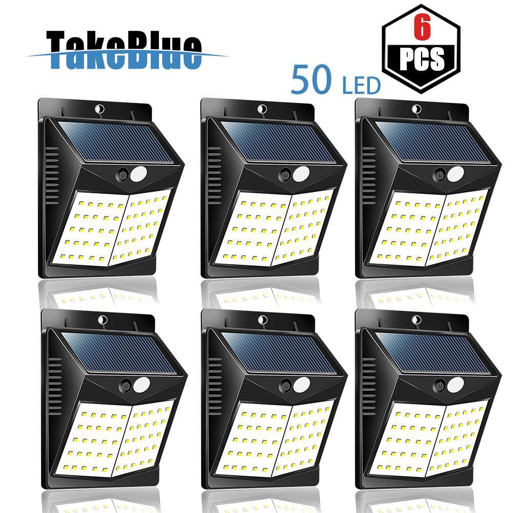 TakeBlue 50 ĐÈN LED Chiếu Sáng Ngoài Trời ĐÈN LED Năng Lượng Mặt Trời Đèn Chống Nước Chuyển Động Ánh Sáng Cảm Biến Không Dây Chạy Bằng Năng Lượng Mặt Trời Đèn Tường Bên Ngoài An Toàn đèn ngủ cho Driveway Sân Vườn Đường Đi (6 Gói)