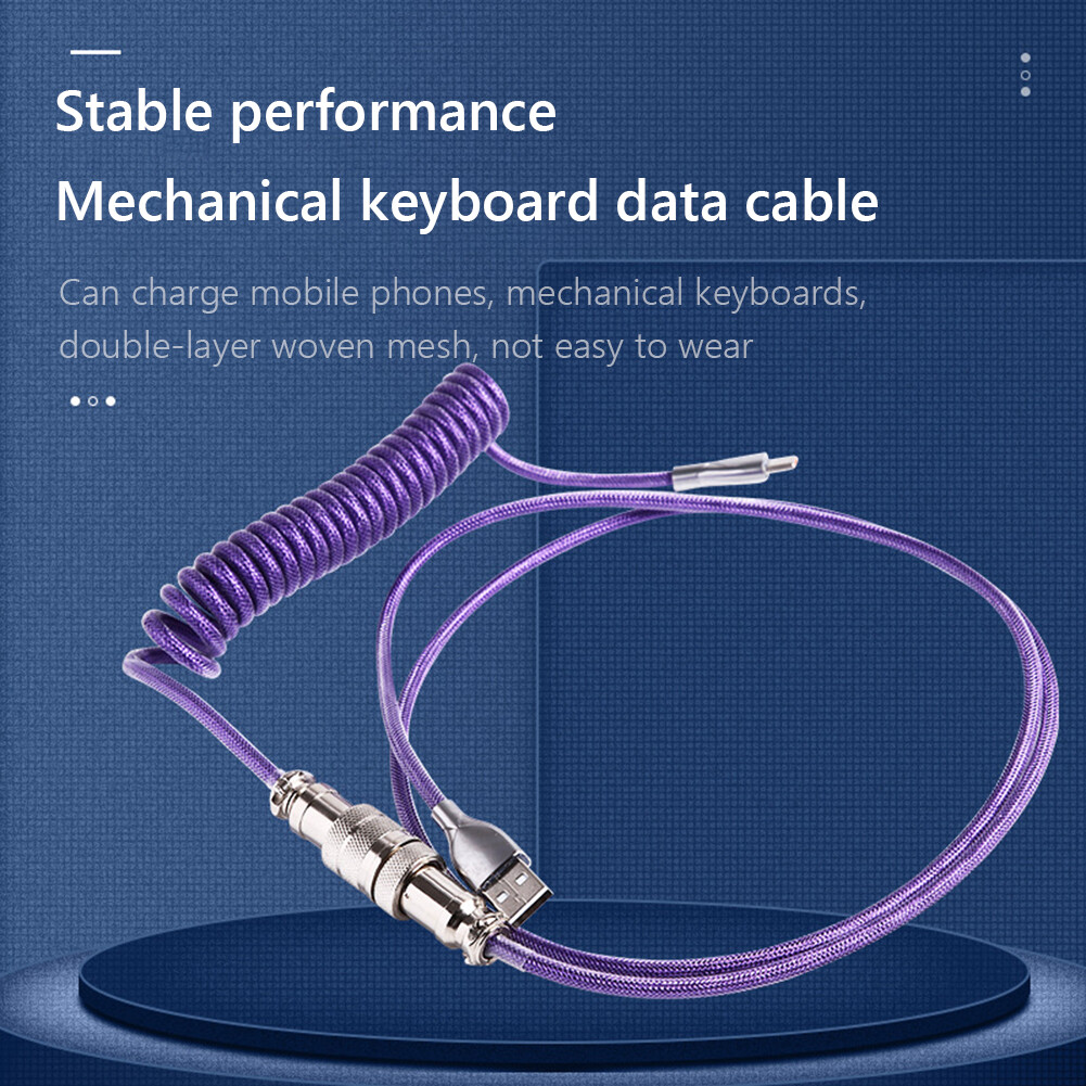 Mechanical Keyboard Aviator Cable Coiled Type-C USB Aviation Connector Spring Wire Desktop Computer Decoration Charging Cord Kit Accessory