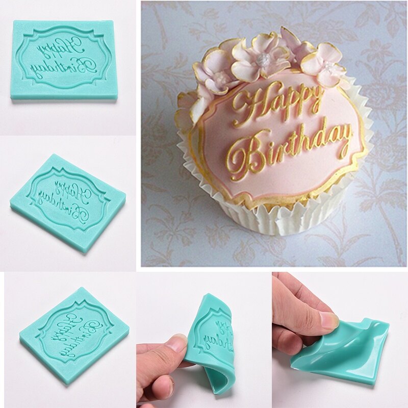 💖🎈🎈 Happy Birthday Silicone Mould Cake Decorating Lace Impression Mat Baking Mold