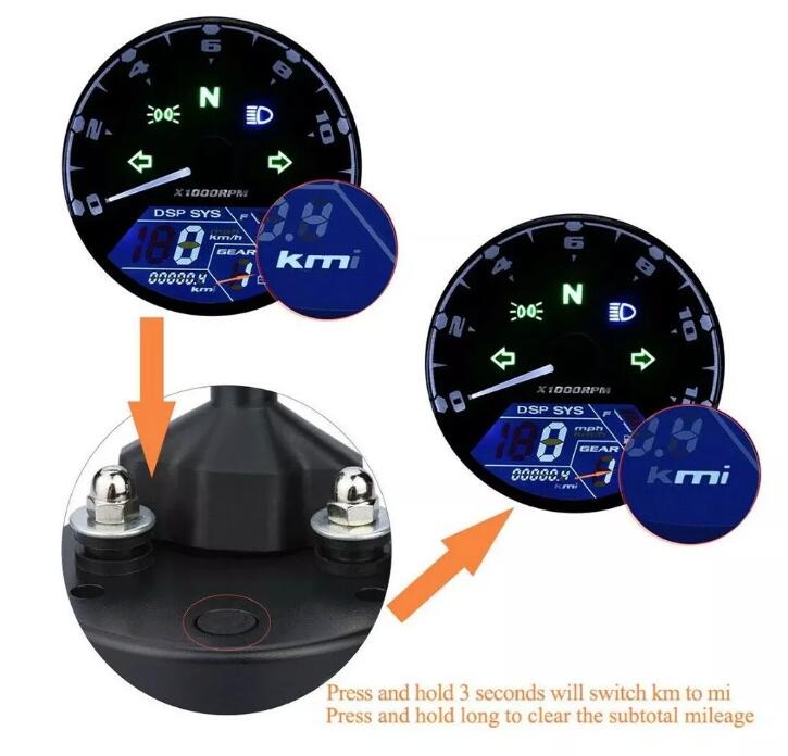 12000 RPM Xe Máy Tachometer Xe Máy Kỹ Thuật Số Đo Tốc Độ Đo Dặm Kỹ Thuật Số LCD Đa Chức Năng Kỹ Thuật Số Chỉ Số Nhiên Liệu Meter Rpm Tachometer Đo Với Khung Cảm Biến