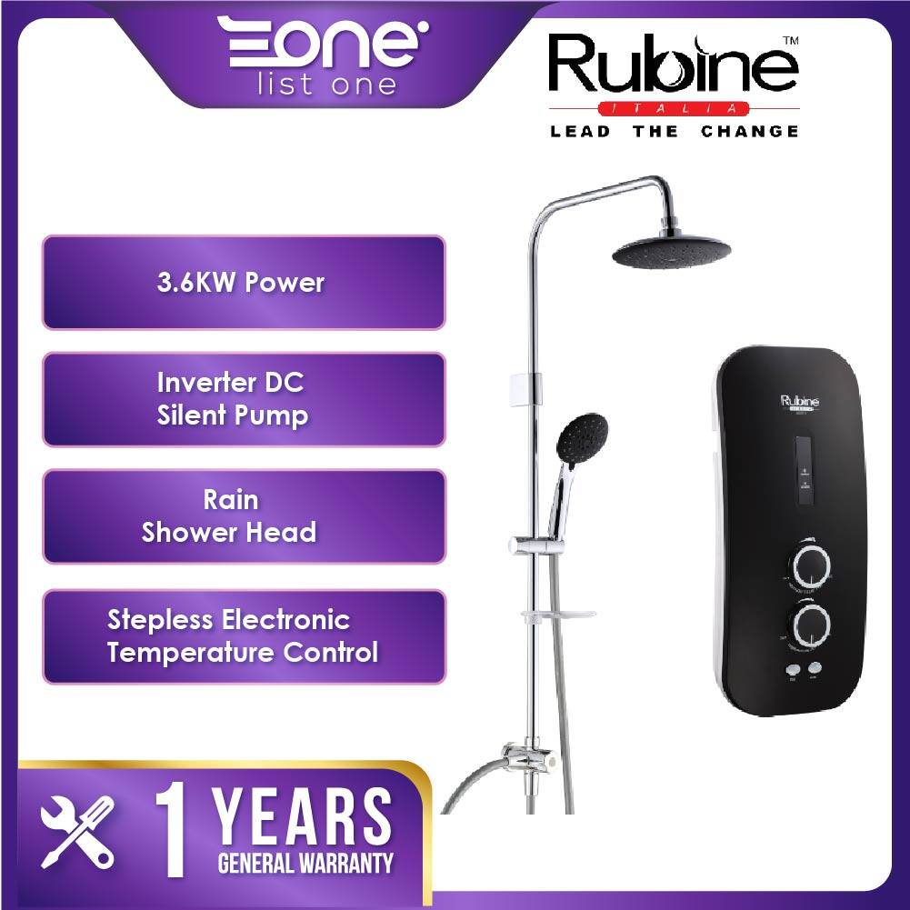 Rubine Rain Shower Water Heater Silent Booster Pump Carbon Black