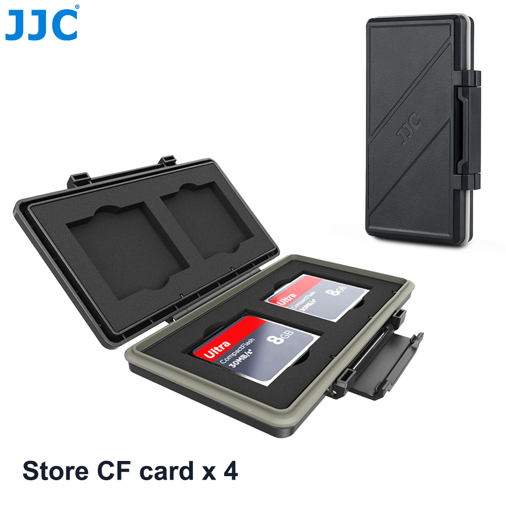 Hộp đựng thẻ JJC 4 khe CF không thấm nước Bộ lưu trữ thẻ nhớ flash nhỏ gọn Cfast, hộp đựng thẻ nhớ Chất liệu ABS với đệm mút Eva và có vòng đệm silicon
