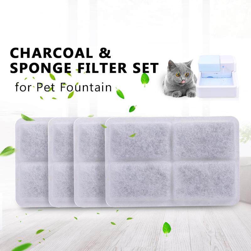 4 Lõi Lọc Than Hoạt Tính Và Bộ Lọc Bọt Biển Cho Đài Phun Nước Cho Thú Cưng Thiết Bị Đựng Nước Uống Cho Chó Mèo