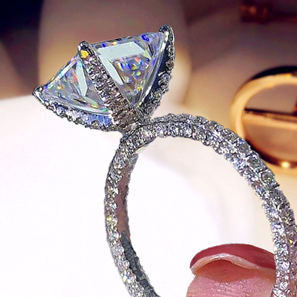 Classic Four Claw Diamond Ring New Eight Heart Eight Arrow Super Sparkling Square Zircon Ring Female Index Finger Ring