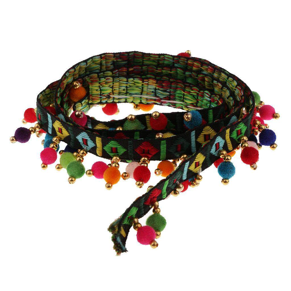 Black Ethnic Style Pompom Beads Fringe Trim Ribbon Sewing DIY Sewing Fabric Craft Handmade Decorative Jewelry 1 Yard