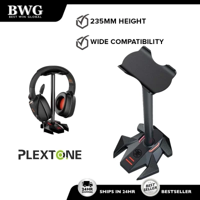 Plextone Headphone Stand Headset Holder Gaming Earphone Stand with Aluminum Supporting Bar Flexible Headrest ABS Solid Base