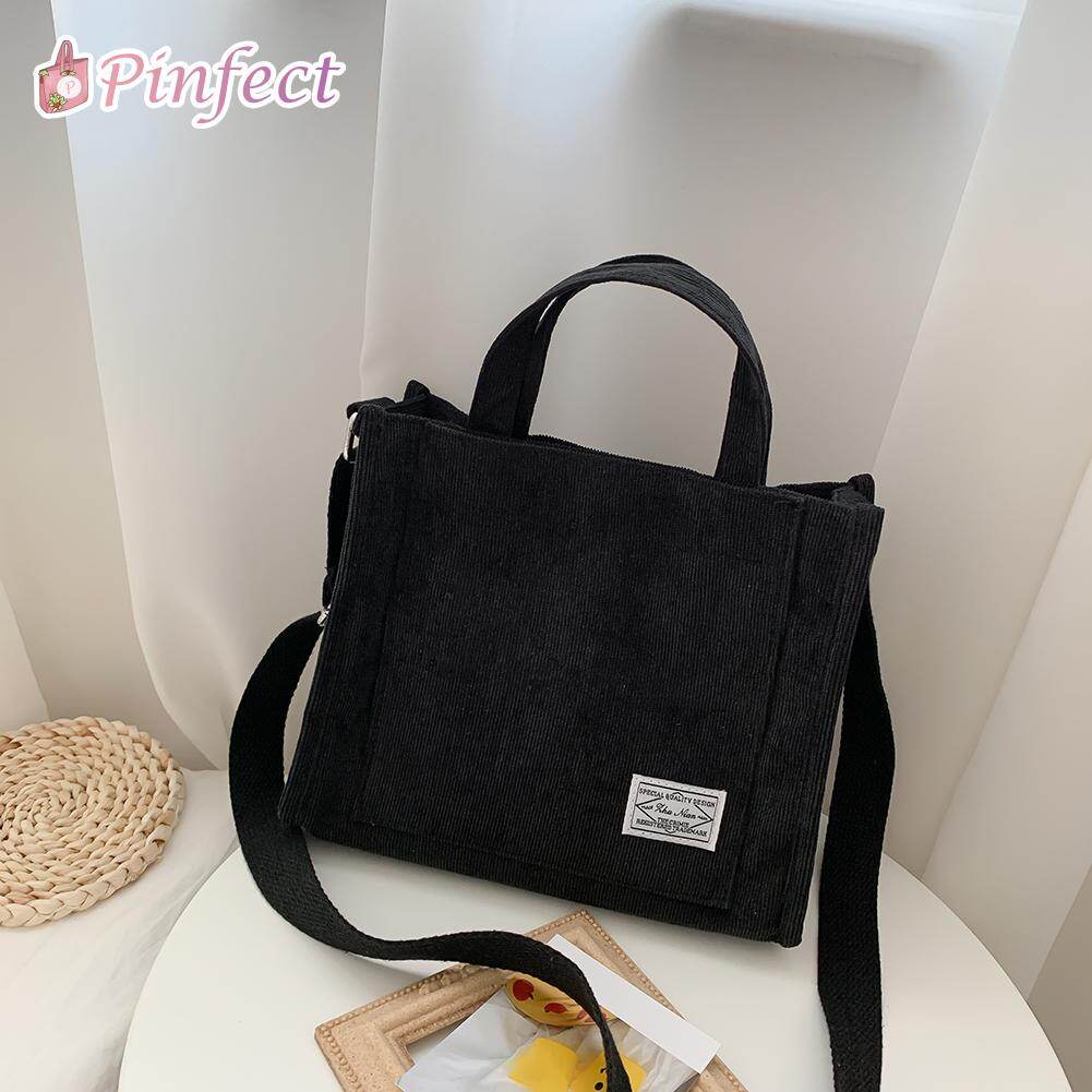 [Pinfect] Fashion Retro Corduroy Shoulder Bag Women Handbag Casual Autumn Winter Casual Crossbody Vintage Messenger Tote Bags