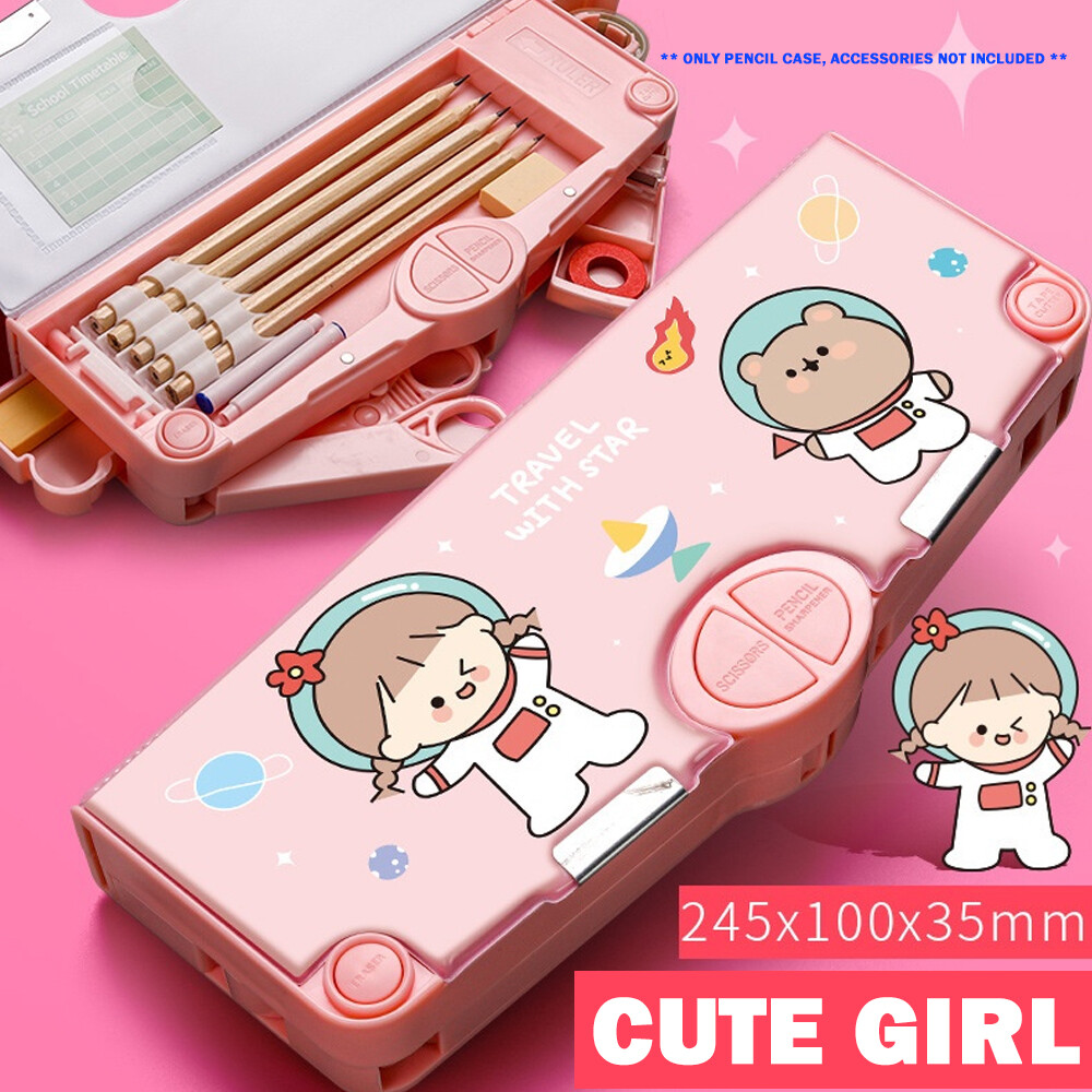 StefIk Pop Up Pencil Case - Kawaii Cute Lucky Kitten Design With Built-in School Supplies