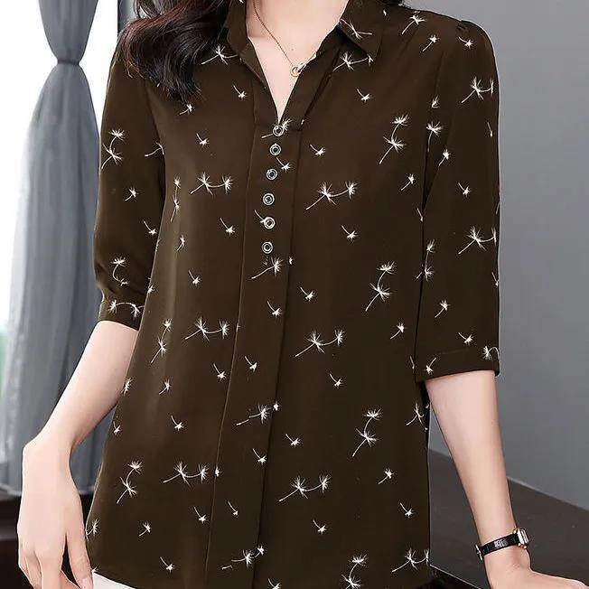 Large Chiffon Shirt 3/4 Sleeve Top