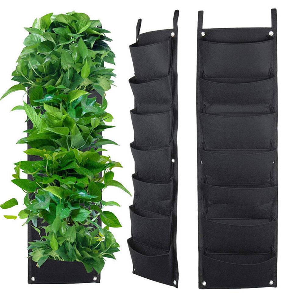 【Quality Assurance】Vertical Hanging Planter Garden Hanging Open Vegetable Planting Grow Bag 6 Pockets Waterproof Wall Flowerpot Felt Planting Bag