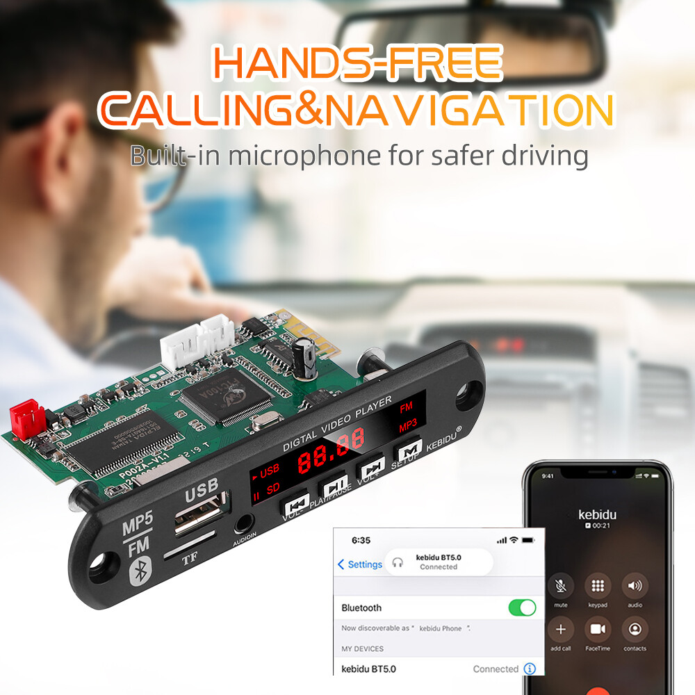 MP5 Bluetooth 5.0 Decoder Board DC 5V 12V Wireless Bluetooth Audio Video Decoding Module Support USB TF FM Radio MP3 WAV MP4 MP5 Audio Video Function With Remote Control