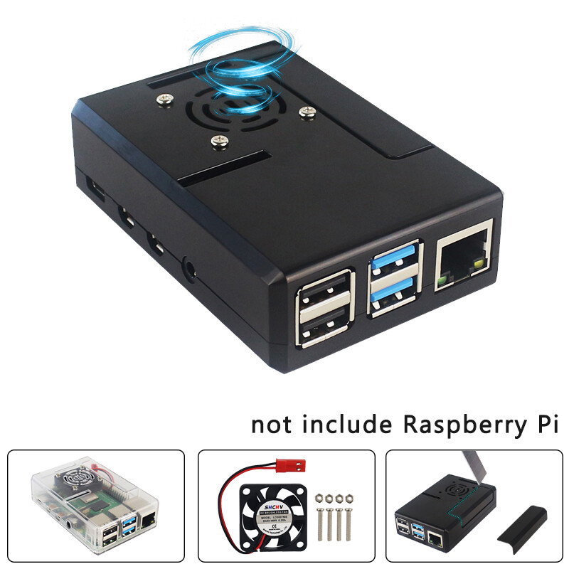 Vỏ Raspberry Pi 4B ABS Mới Nhất Hộp Vỏ Hộp Màu Đen Trong Suốt Quạt Làm Mát Tương Thích Cho Raspberry Pi 4 Model B