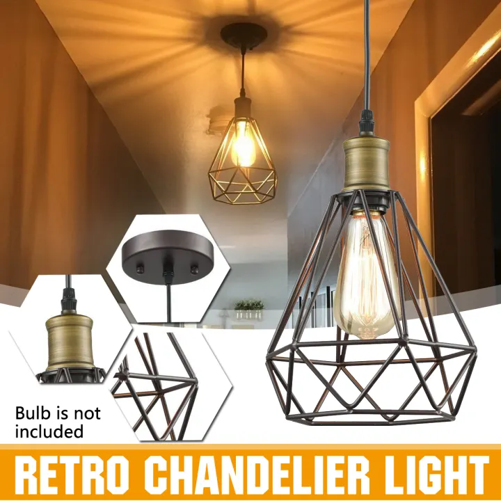 Vintage Metal Cage Industrial Wire Frame Pendant Light Loft Ceiling Lamp Shade Lazada Singapore Vintage Metal Cage Industrial Wire, Change Light Bulb Square Ceiling Fixture