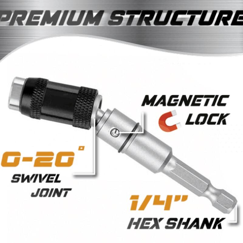 Magnetic Screw Drill Tip Adjustable Pivot Screwdriver Bit Holder 1/4" Hex Shank Electric Quick Change Locking Guide Drill Extensions Adapter