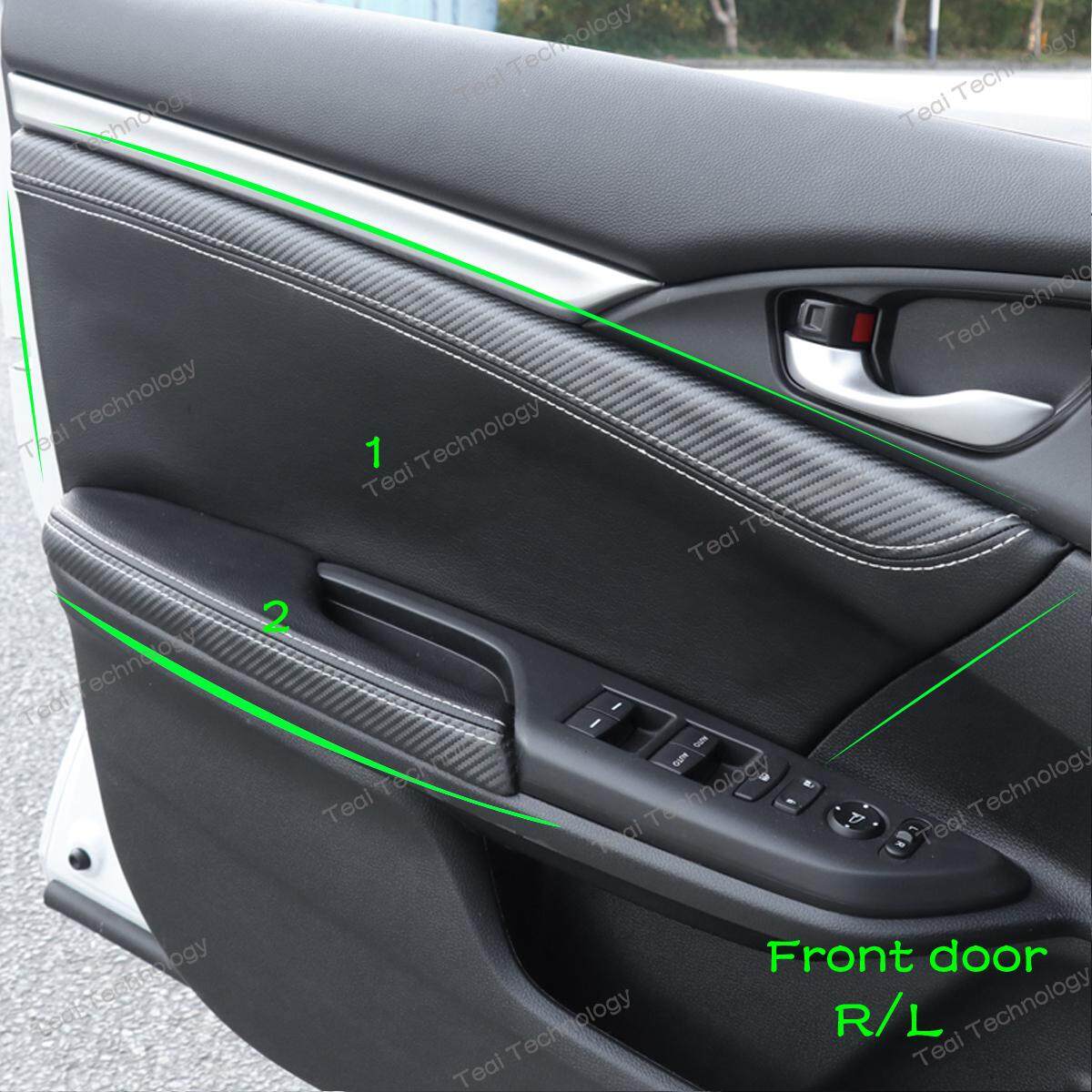 4PCS Leather Black Door Panels Armrest Covers For Honda 06-11 Civic Sedan