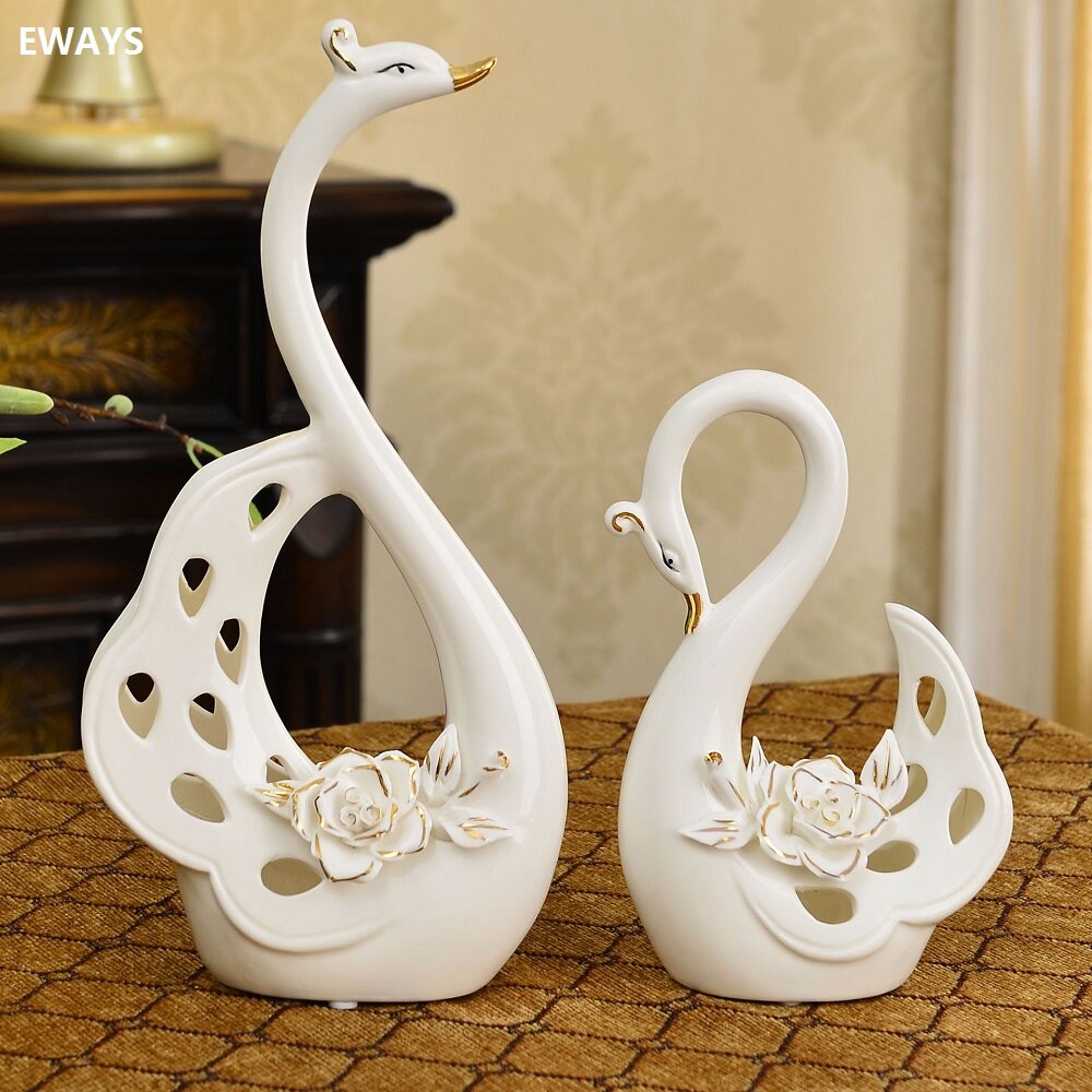 Ceramics Swan Lovers Home Decor Ceramic Crafts Porcelain Animal Figurines Wedding Decoration Lovers Gift