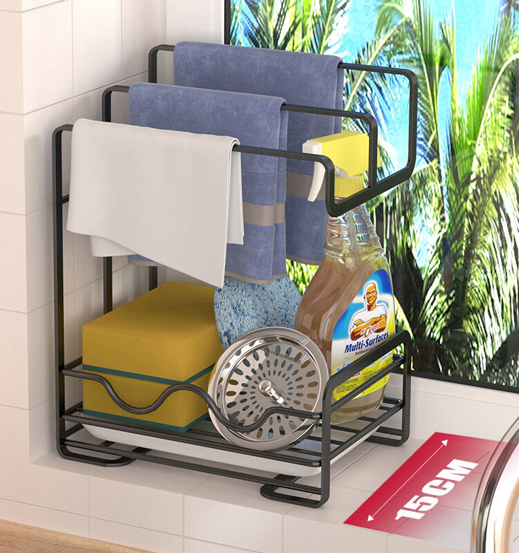 XMDS XINGMUDENGSHI Kitchen rag rack punch-free countertop rack washcloth drain rack multi-functional storage rack