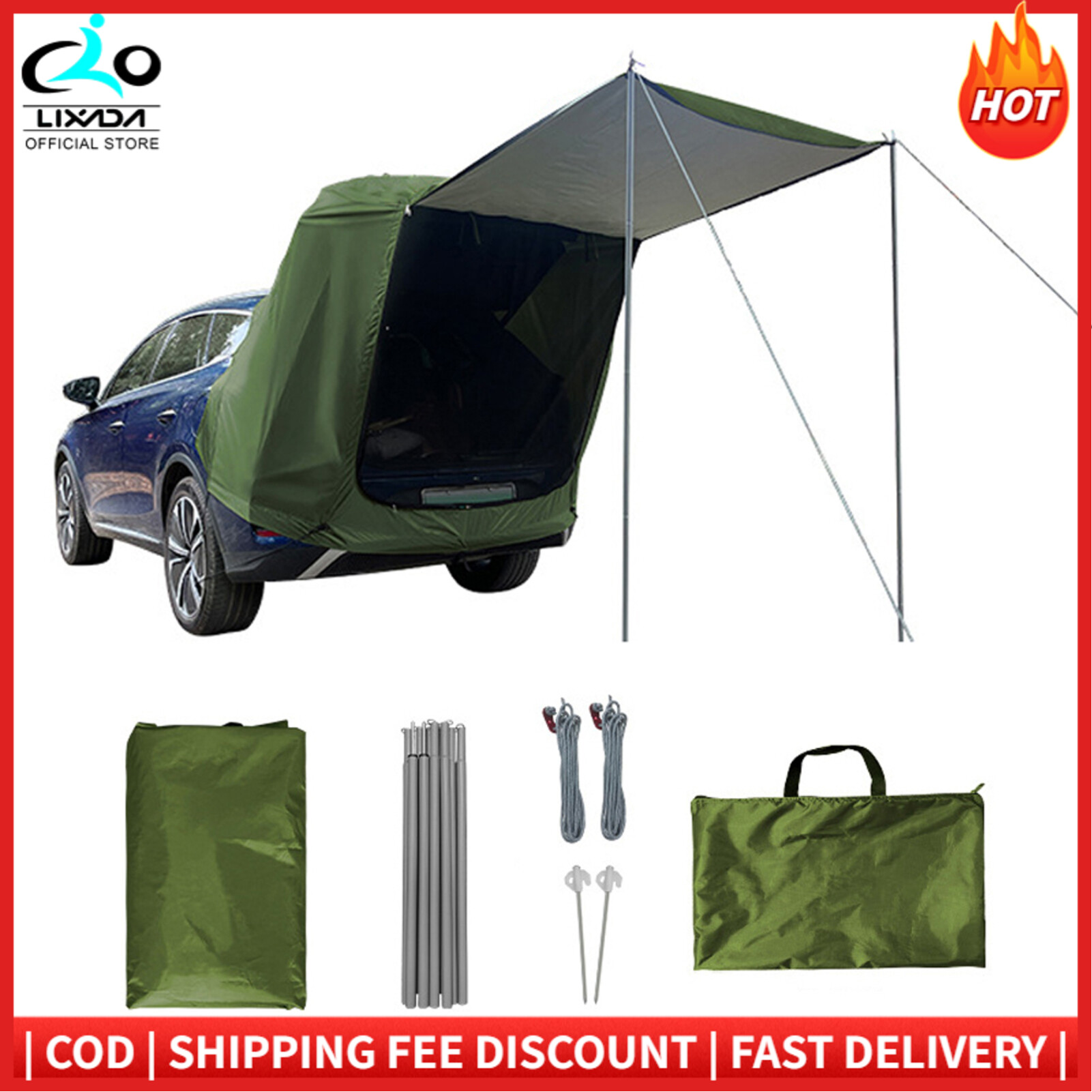 LIXADA Outdoor Car Trunk Tent Camping Picnic Car Rear Tent with Canopy Car Trunk Extension Tent Sunshine-Proof Rain-Proof Car Trunk Tent