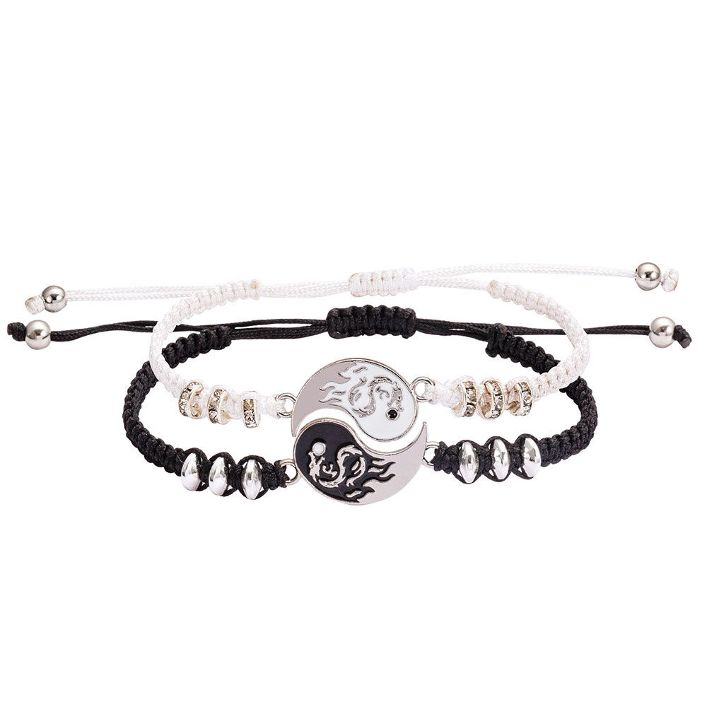 [YWYK] 1 Pair Tai Chi Couple Braided Bracelet Black White Dragon Pattern Yin Yang Bracelet For Men Women Best Friend Jewelry