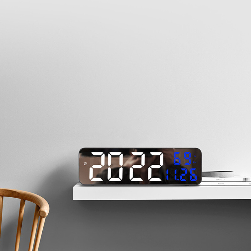 Led Digital Wall Clock Large Screen Wall-mounted Time Temperature Humidity Display Electronic Alarm Clock