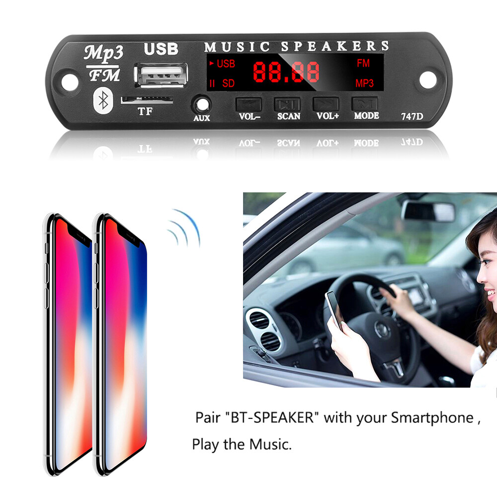 DC 5V/12V Bluetooth 5.0 MP3 Decoder Board Built-in 6W Amplifier Color Screen Handsfree Call Recording Audio Module Support USB TF FM Radio Remote Control Function