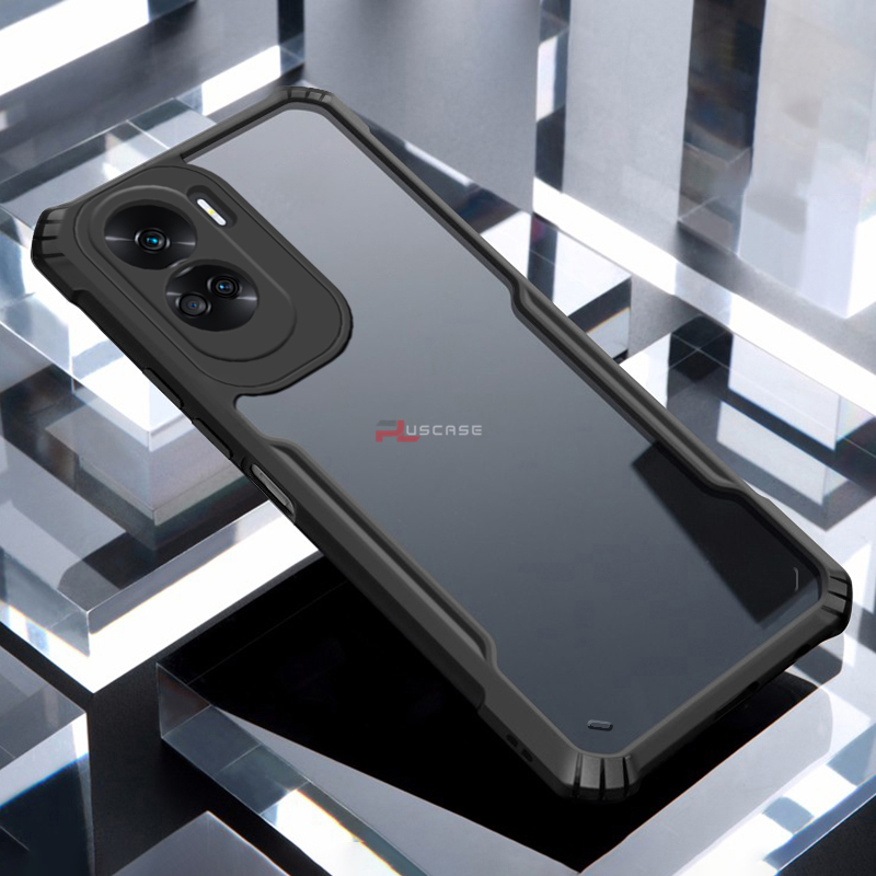 PlusCase for Honor 90 Lite 5G Case Air Cushion Hard Crystal Clear Back Soft Border Shockproof Full Protection Phone Casing