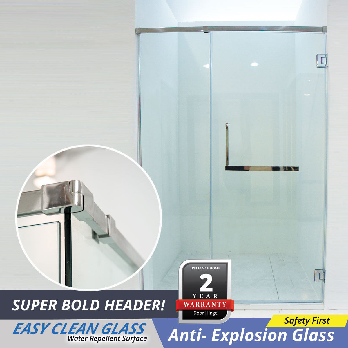 [PREORDER] Frameless Shower Screen, REH100 Shower Screen, Clear