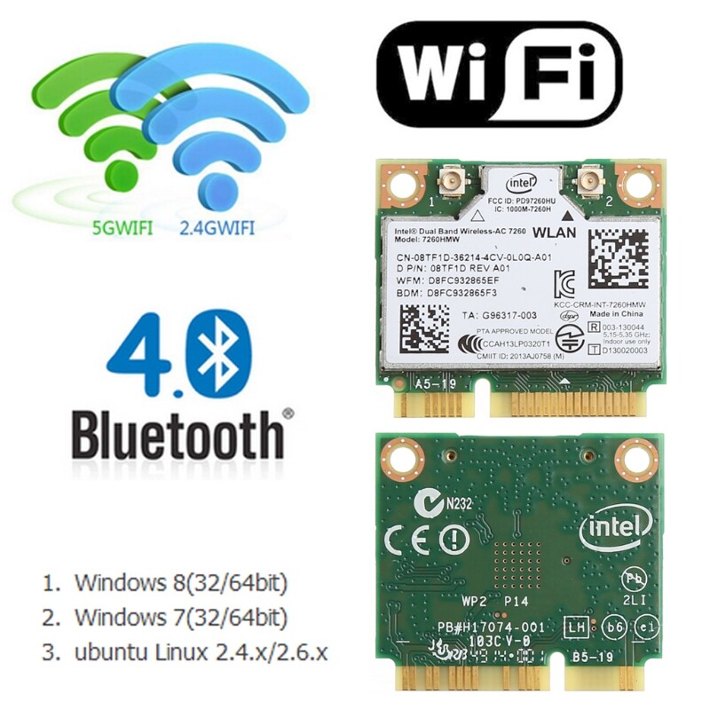 Thẻ PCI-E Mini Không Dây 4.0 Tương Thích Bluetooth Băng Tần Kép Cho Intel 7260 AC