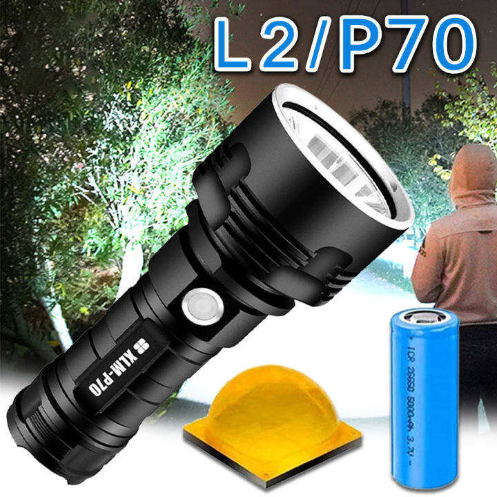 Original flashlight waterproof flashlight with e-lectric shock flashlight super bright flashlight re-chargeable tactical flashlight L2 / P70 Super Powerful Led Flashlight Tactical USB Waterproof Outdoor Lamp Ultra Bright Lantern flashlight battery operate