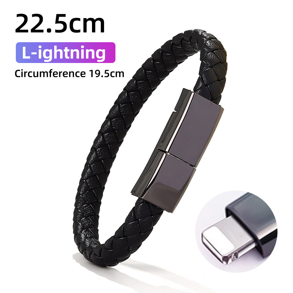 Fonken leather bracelet usb charging cable type-c/micro usb/ios data charging cord for i-phone samsung huwei xiaomi cable