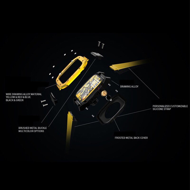 Modification Kit for Apple Watch Case Band 45mm 44mm Metal Frame Bezel Rubber Strap Accessories for I Watch Series 8 7 6 SE 5 4(not including watch)
