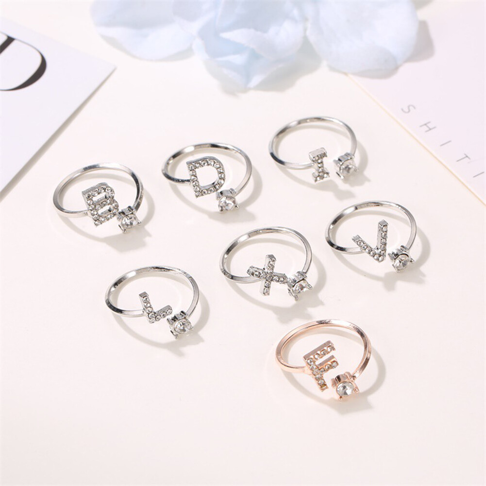 Fashion Exquisite Simple 26 Initial Letter Adjustable Ring Women Friendship Jewelry Gift