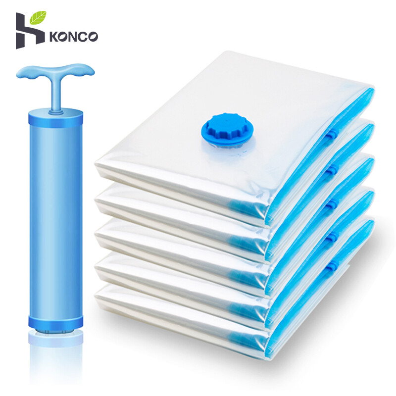 Konco túi chân không cho túi đựng quần áo với van trong suốt biên giới có thể gập lại dụng cụ nén khí tiết kiệm không gian con dấu gói 1 mảnh